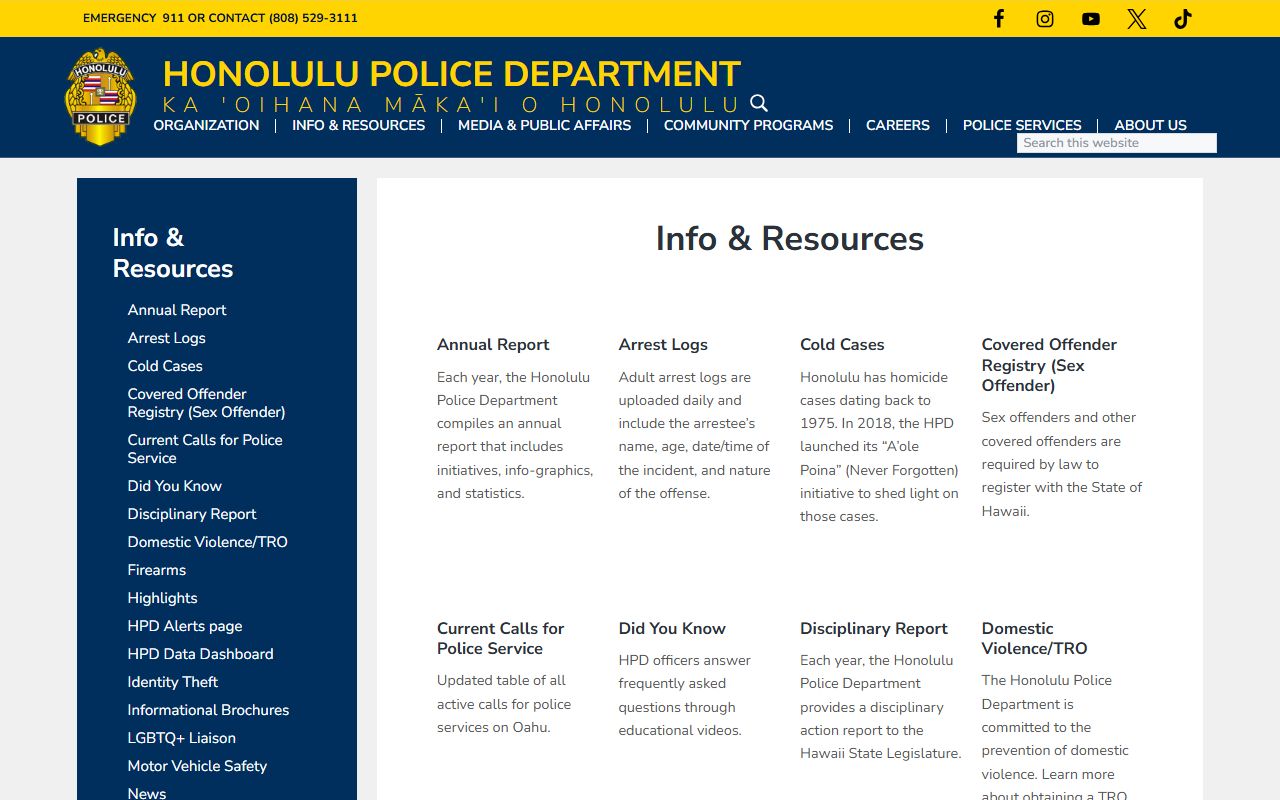 Honolulu PD information and resources Urban Honolulu arrest records