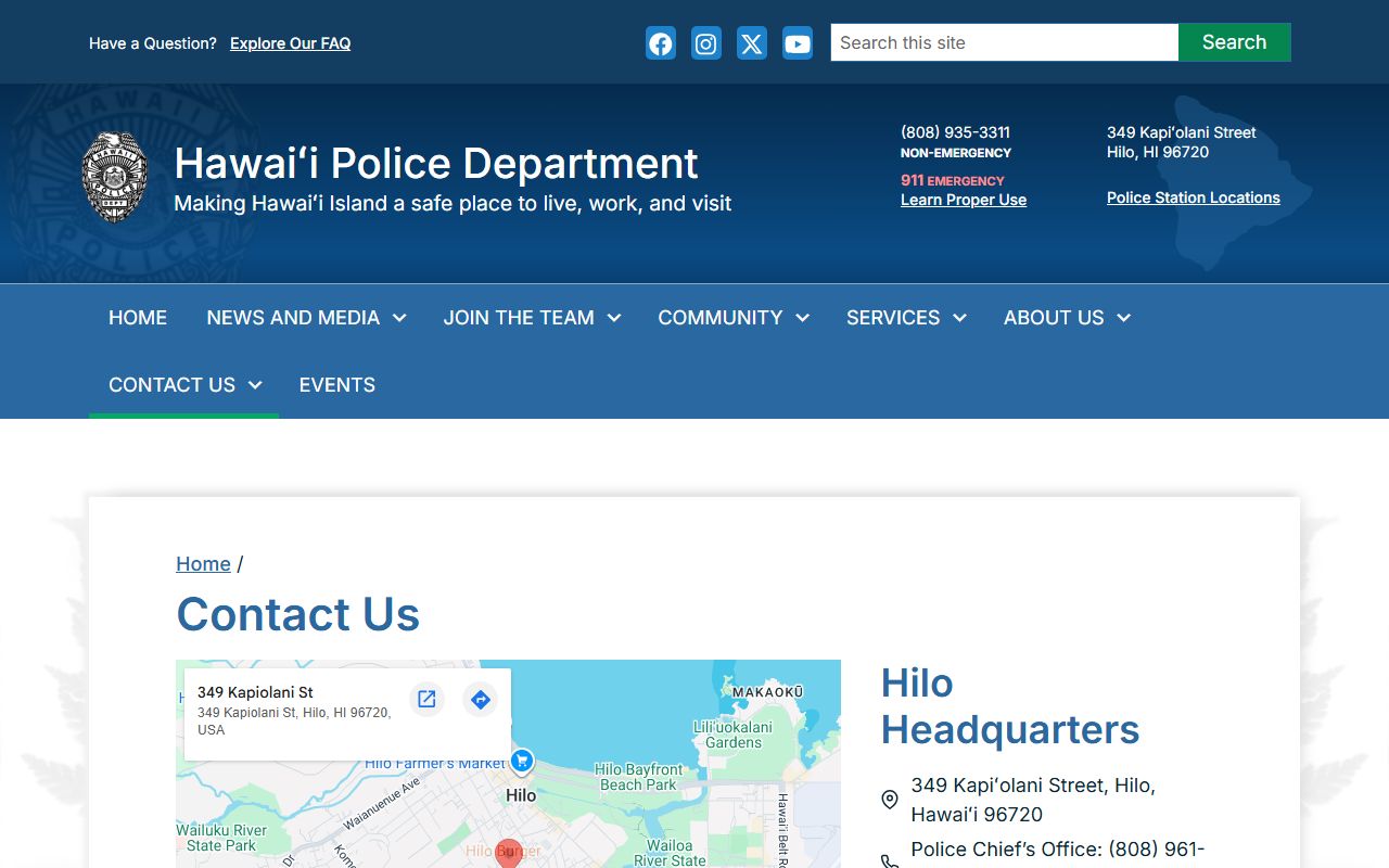 Hawaii Police Department contact page Hawaii County arrest records