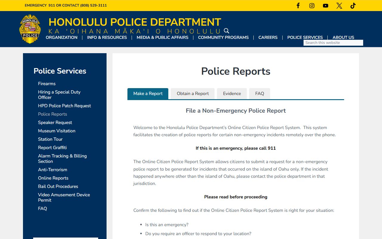 Honolulu Police Department police reports Honolulu County arrest records