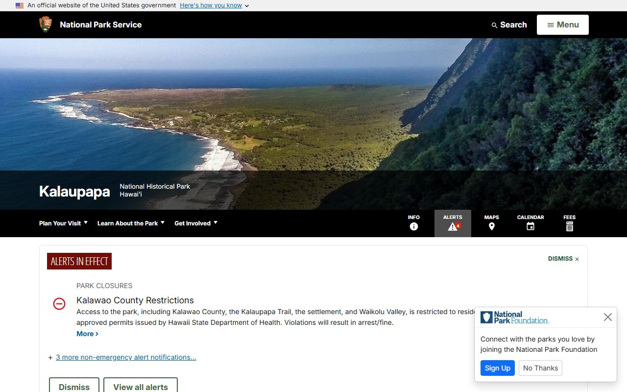 Kalaupapa National Historical Park Kalawao County arrest records