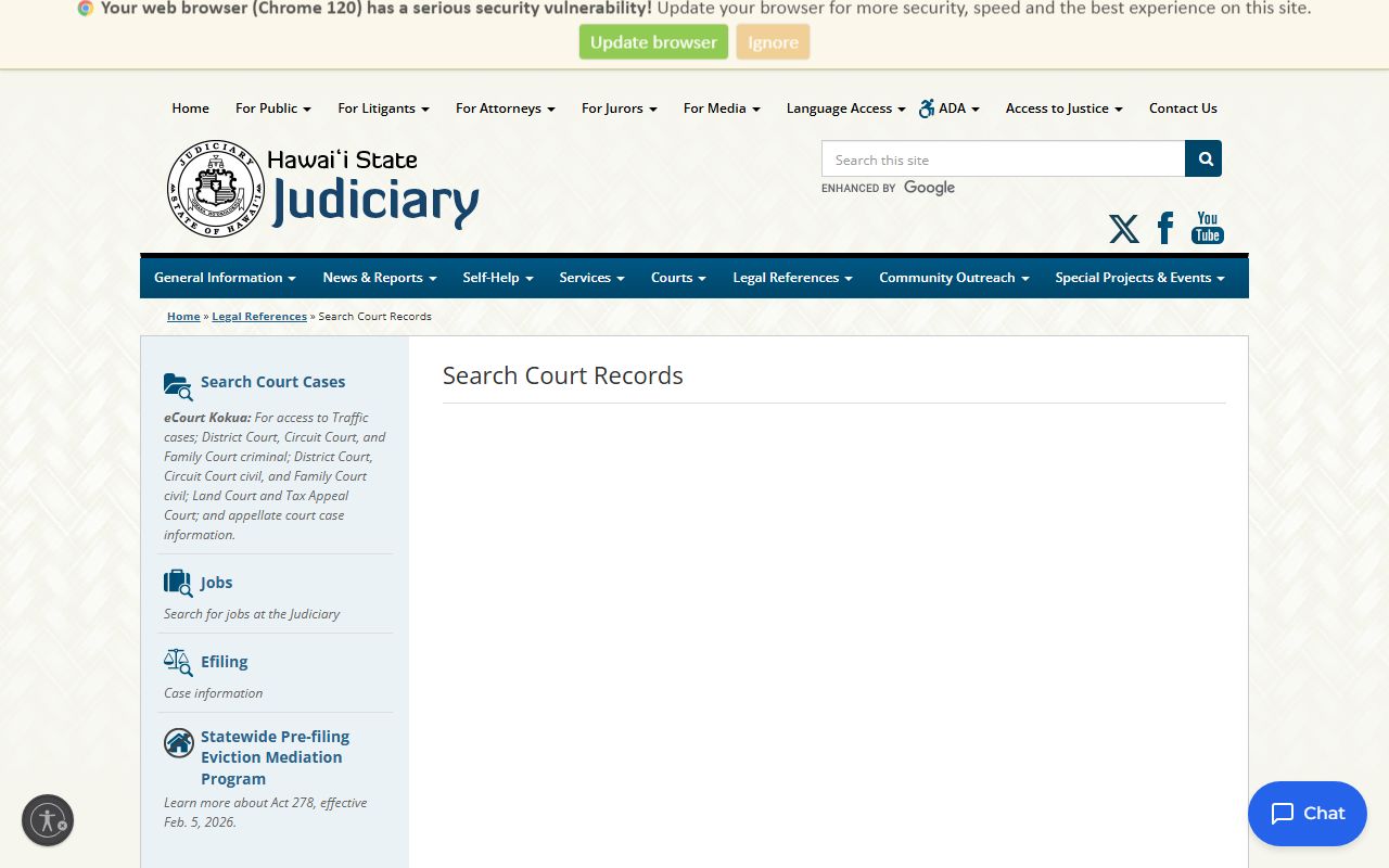 Hawaii State Judiciary records access Kalawao County arrest records