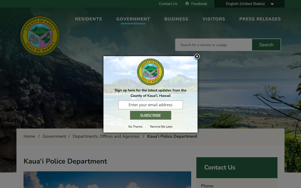 Kauai Police Department official site Kauai County arrest records
