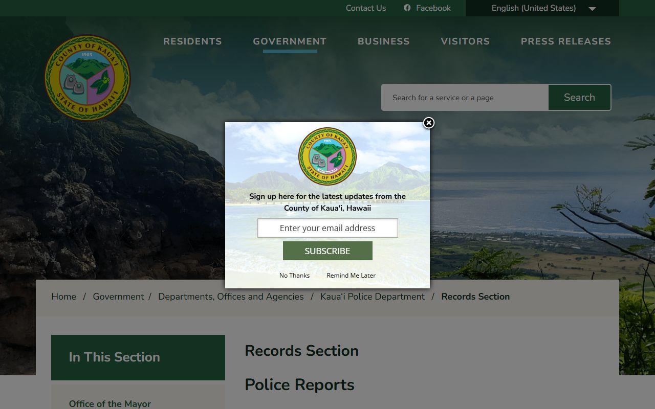 Kauai Police Department Records Section Kauai County arrest records
