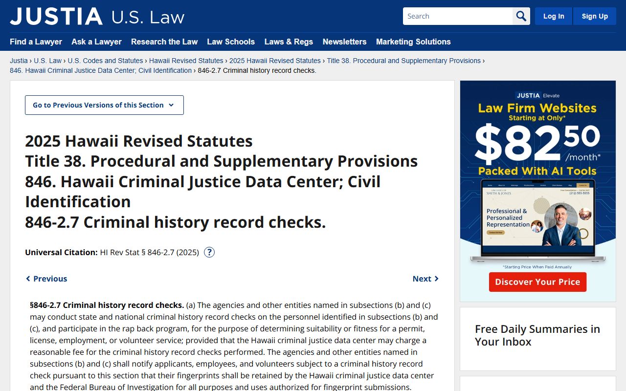 Hawaii Revised Statutes 846-2.7 criminal history record checks arrest records