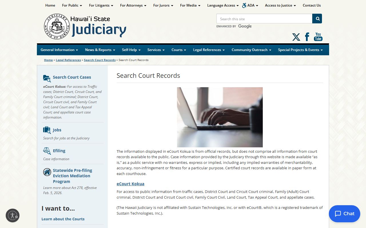 Hawaii State Judiciary search court records arrest records portal