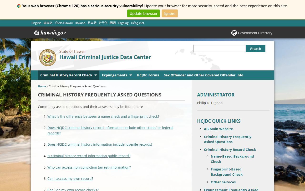 HCJDC criminal history FAQ Hawaii arrest records
